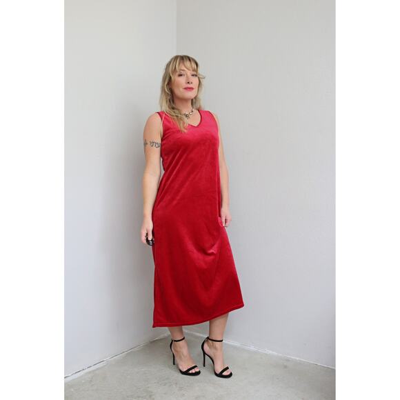 1990's Vintage Private Luxuries Holiday Red Velvet Slip Dress ~ Women's SM to MD - Picture 10 of 10